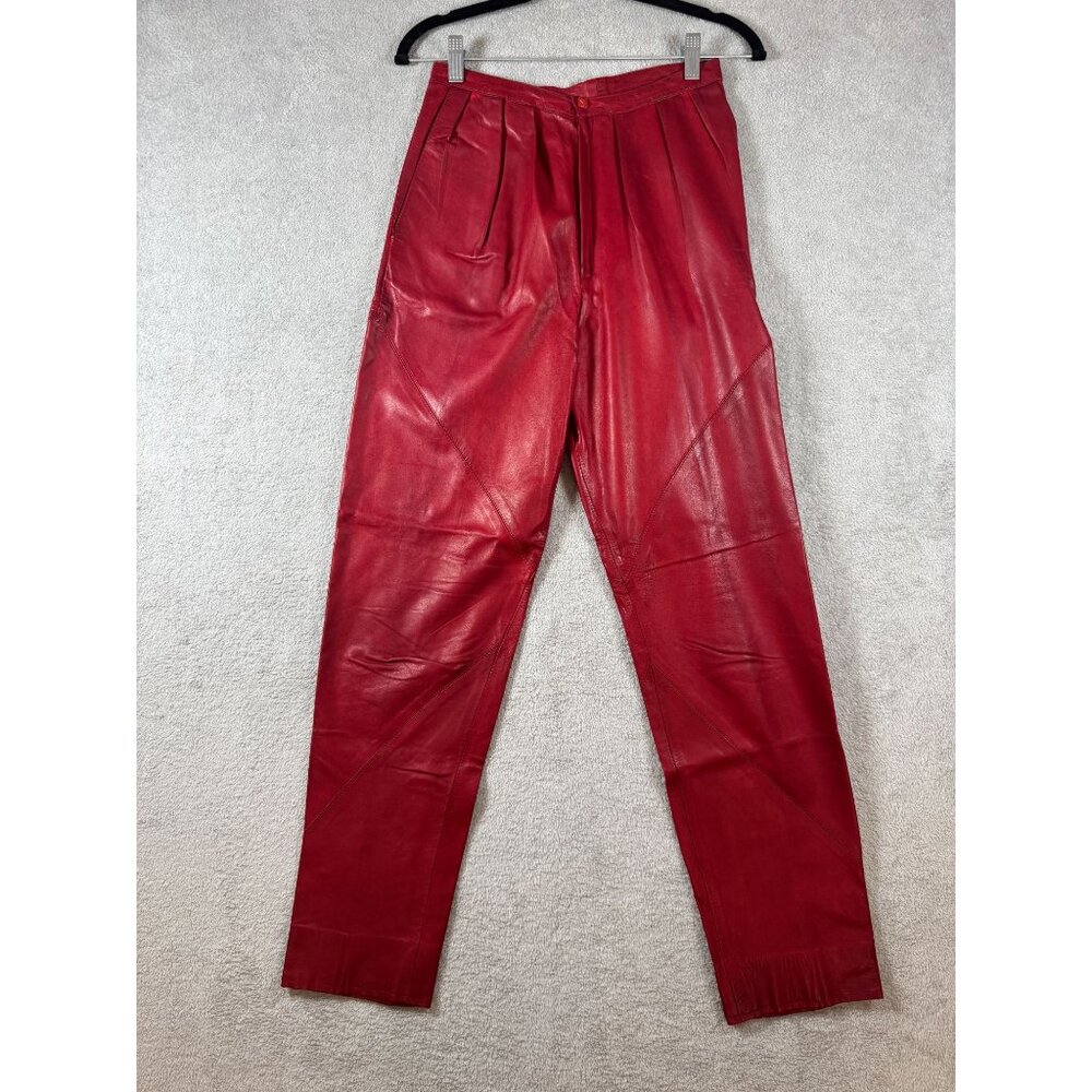 Vintage Polly Edwards By Tendances Red Genuine Leather Womens High-Waisted Pants